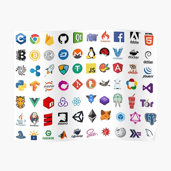 Developer icons, open source project logos, web companies Poster