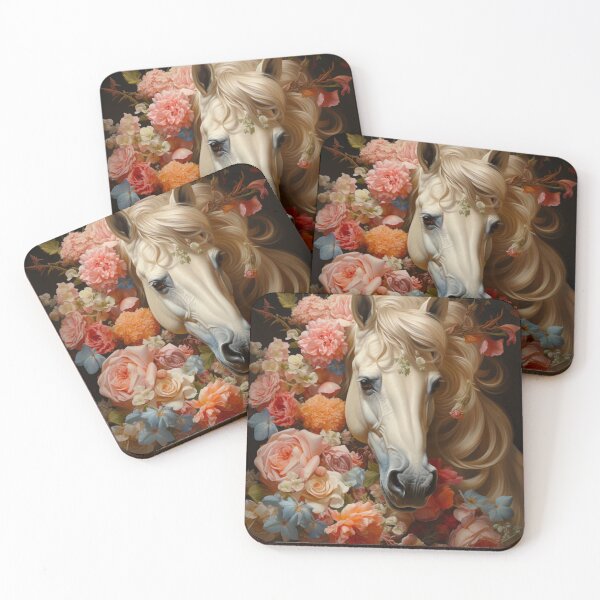 Item preview, Majestic white horse with flowers print designed and sold by PaperieJennifer.