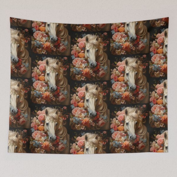 Item preview, Majestic white horse with flowers print designed and sold by PaperieJennifer.