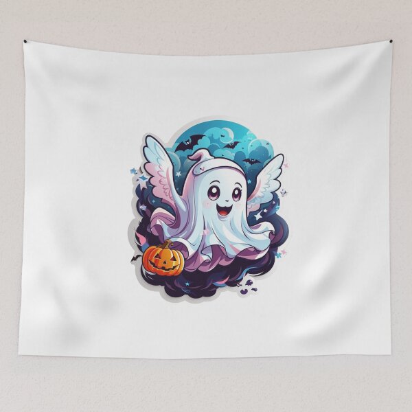 Item preview, Whimsical Haunts: Kawaii Ghost with Pumpkin Delights designed and sold by irosh madushan.