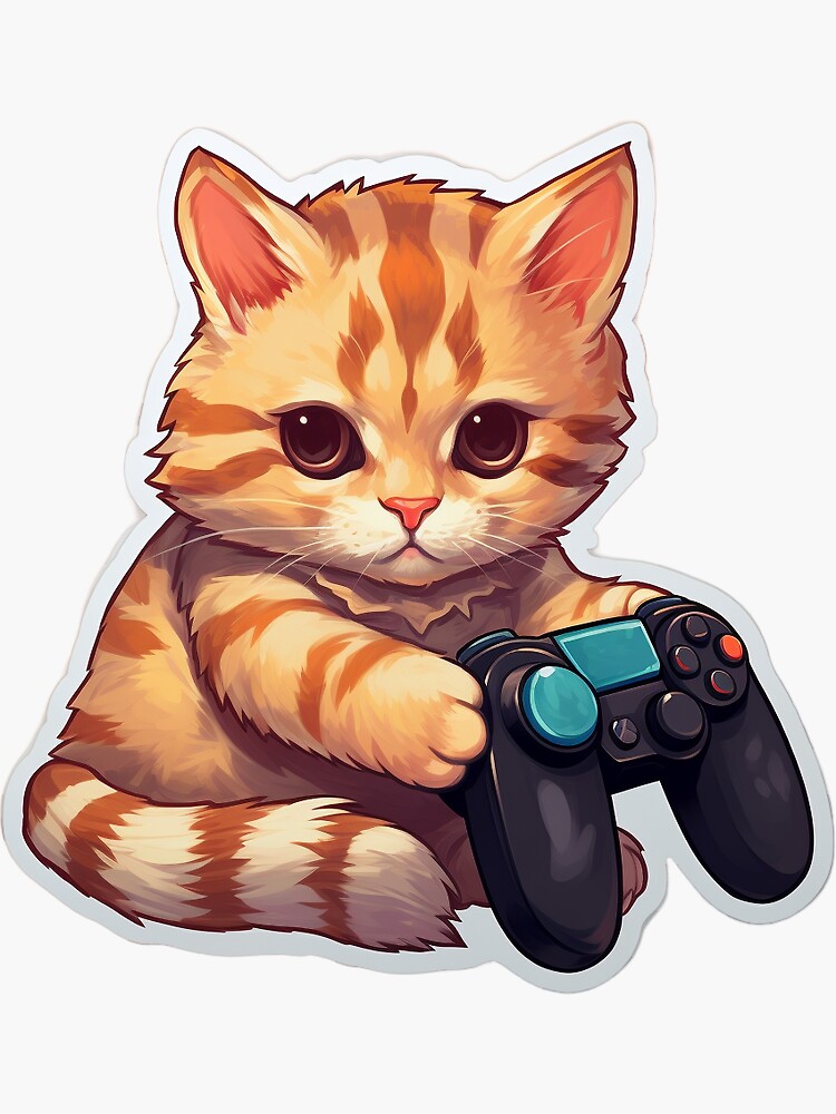 Super Video Game Cat Vinyl Sticker | Gamer Gift| Cute Cat Sticker |  Weatherproof Sticker | Retro Gaming Sticker| Video Game Nerd |Controller