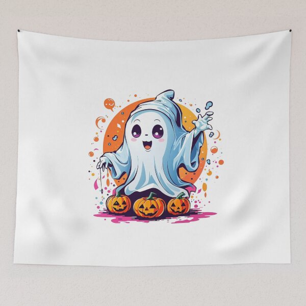 Item preview, Whimsical Haunts: Kawaii Ghost with Pumpkin Delights designed and sold by irosh madushan.