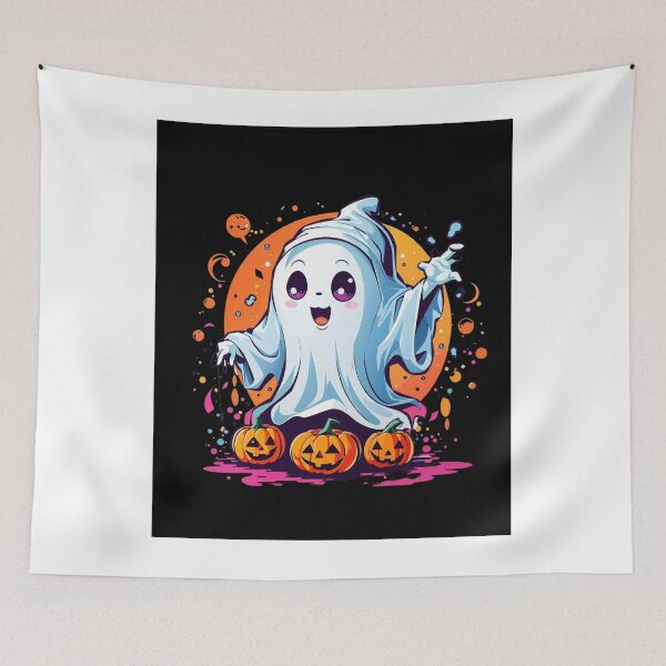 Item preview, Whimsical Haunts: Kawaii Ghost with Pumpkin Delights designed and sold by irosh madushan.