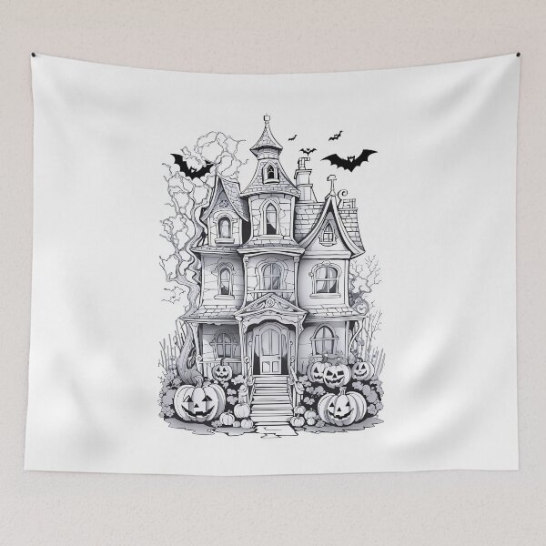 Item preview, Cute Haunted House Outline Art with Halloween designed and sold by Noblegraphics.