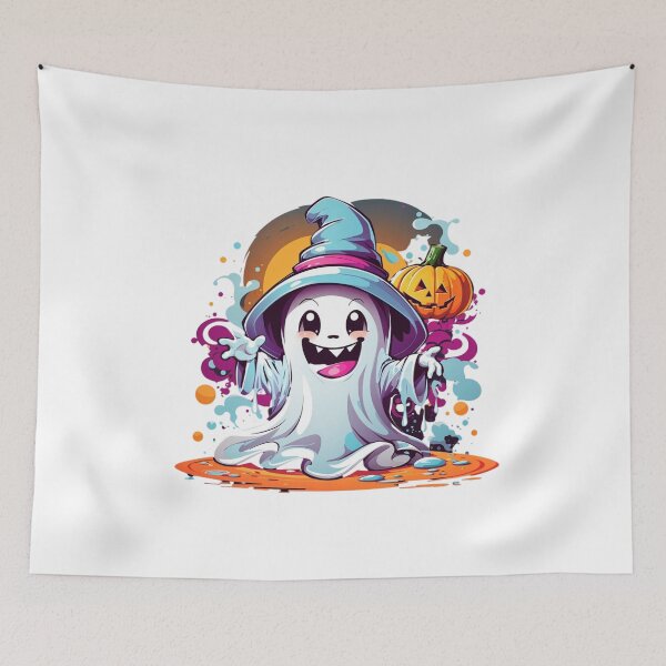 Item preview, Whimsical Haunts: Kawaii Ghost with Pumpkin Delights designed and sold by irosh madushan.
