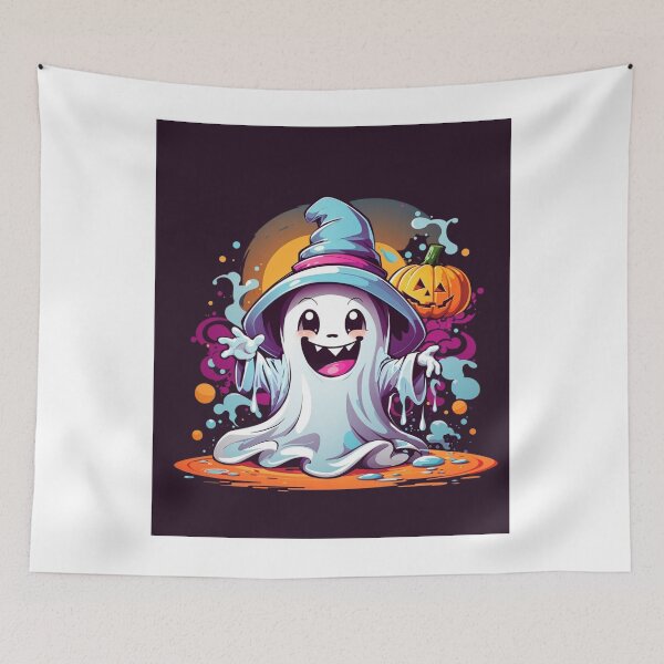 Item preview, Whimsical Haunts: Kawaii Ghost with Pumpkin Delights designed and sold by irosh madushan.