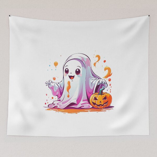 Item preview, Whimsical Haunts: Kawaii Ghost with Pumpkin Delights designed and sold by irosh madushan.