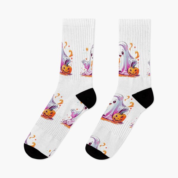 Item preview, Whimsical Haunts: Kawaii Ghost with Pumpkin Delights designed and sold by irosh madushan.