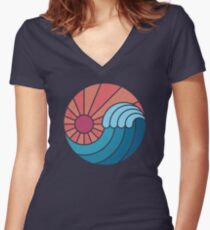 Sonne und Meer Tailliertes T-Shirt mit V-Ausschnitt
