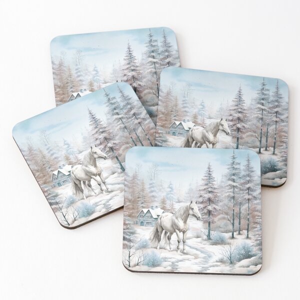 Item preview, Grey white horse in vinter countryside snowy landscape scene designed and sold by Mercedes P.