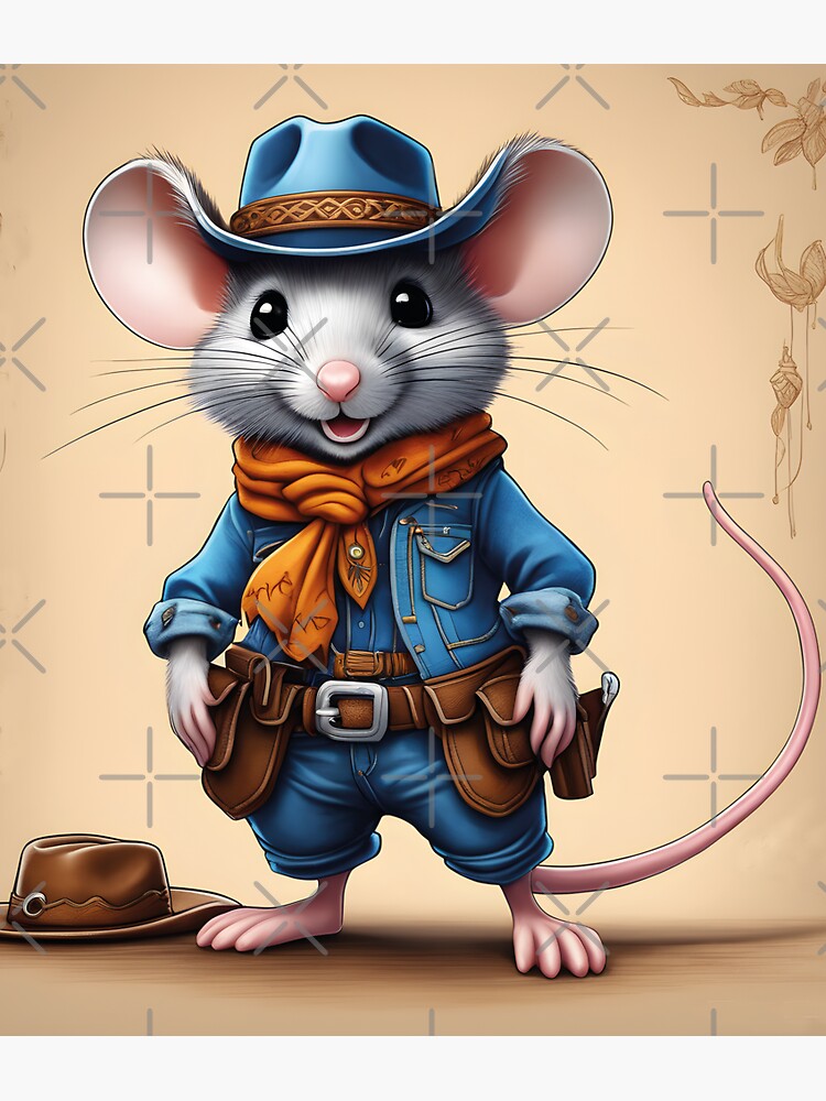 Sticker mit niedliche Maus, Cowboy von Mauswohn