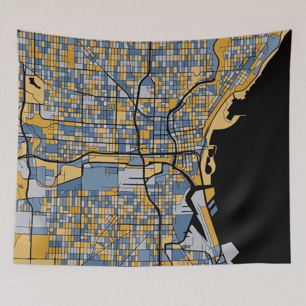 Item preview, Milwaukee Map Pattern in Blue & Gold designed and sold by PatternMaps.