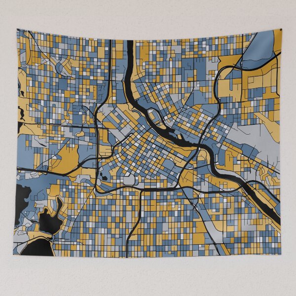 Item preview, Minneapolis Map Pattern in Blue & Gold designed and sold by PatternMaps.