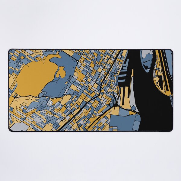 Aperçu de l'œuvre Modèle de carte de Montréal en bleu et or créée et vendue par PatternMaps.