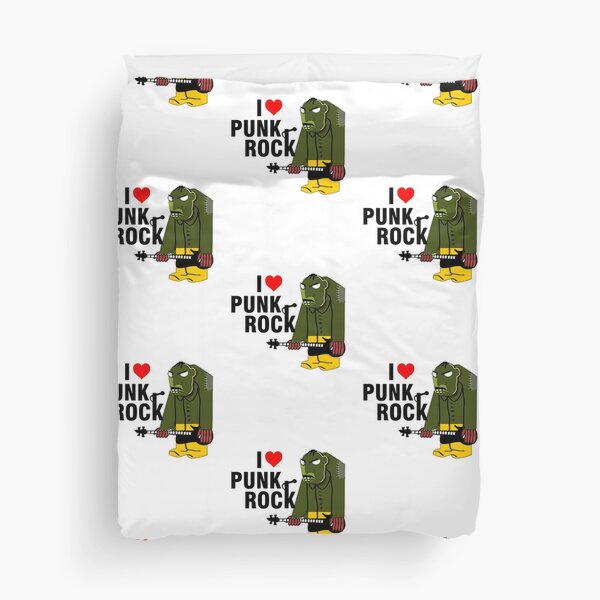 Green safety pins, punk rock Duvet Cover by Too Much Fun