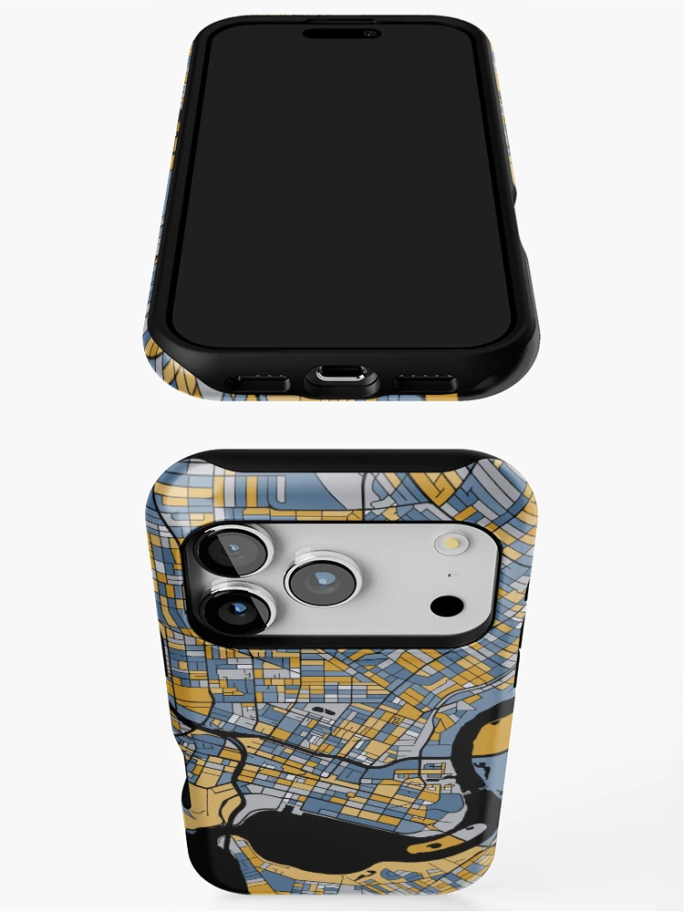 Thumbnail 3 of 4, iPhone Case, Perth Map Pattern in Blue & Gold designed and sold by PatternMaps.