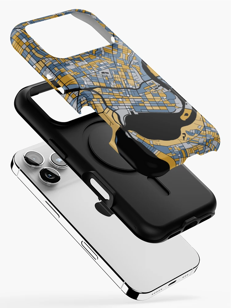 Thumbnail 2 of 4, iPhone Case, Perth Map Pattern in Blue & Gold designed and sold by PatternMaps.