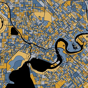 Artwork thumbnail, Perth Map Pattern in Blue & Gold by PatternMaps