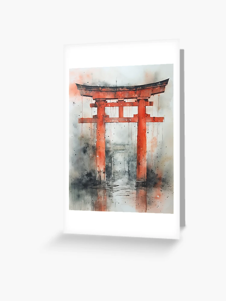 Watercolor Shinto Shrine, Sumi E Style, Kyoto Decor, Asian Design, Buddhist  Decor, Zen Painting, Edo Art, Japanese Art | Greeting Card