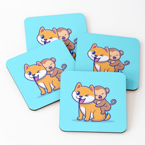 Item preview, Buddies in Play: Cute Dog and Monkey Cartoon Illustration designed and sold by hjian8219.