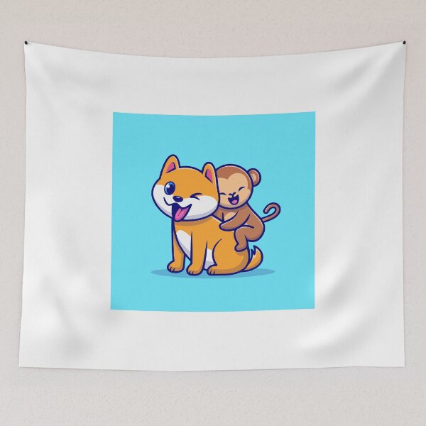 Item preview, Buddies in Play: Cute Dog and Monkey Cartoon Illustration designed and sold by hjian8219.