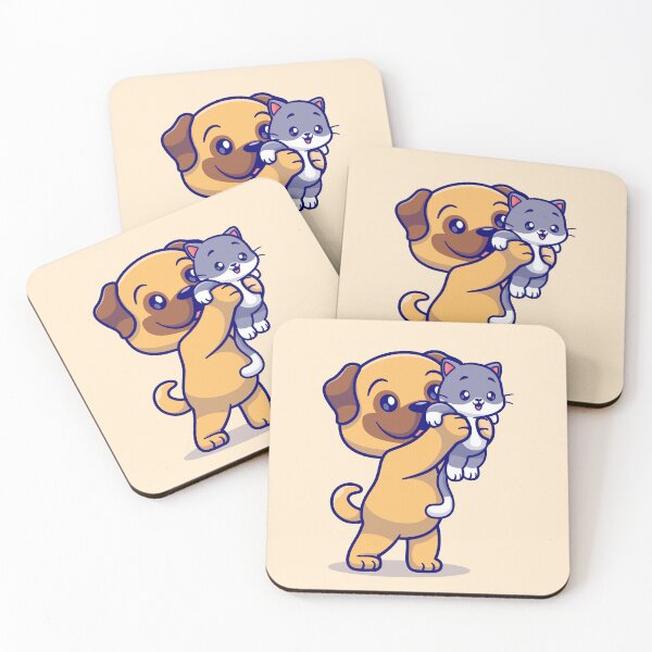 Item preview, Paws of Friendship: Cute Pug and Baby Cat Cartoon designed and sold by hjian8219.