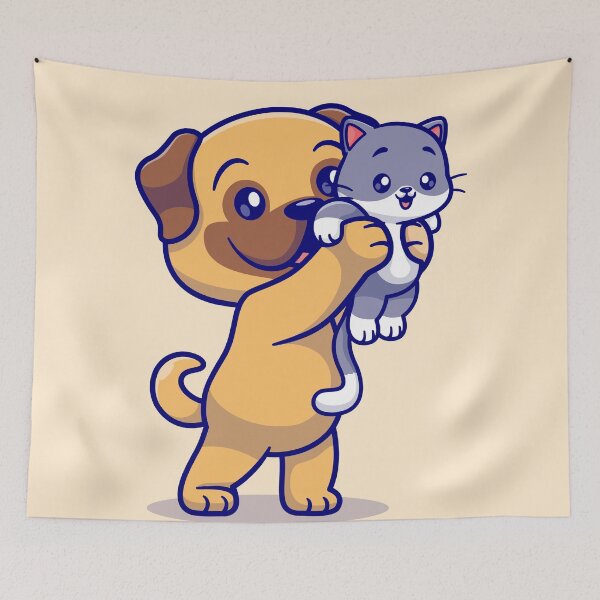 Item preview, Paws of Friendship: Cute Pug and Baby Cat Cartoon designed and sold by hjian8219.