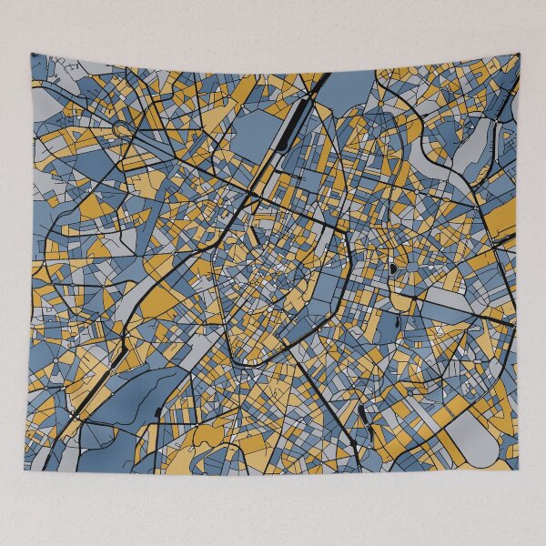 Item preview, Brussels Map Pattern in Blue & Gold designed and sold by PatternMaps.