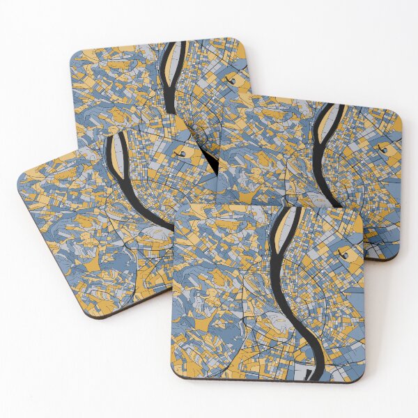 Item preview, Budapest Map Pattern in Blue & Gold designed and sold by PatternMaps.