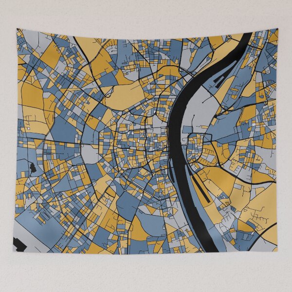 Item preview, Cologne Map Pattern in Blue & Gold designed and sold by PatternMaps.