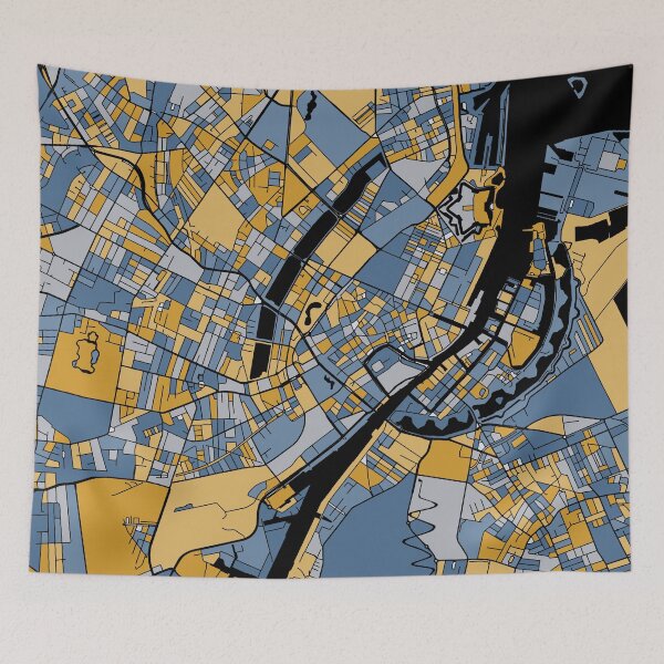 Item preview, Copenhagen Map Pattern in Blue & Gold designed and sold by PatternMaps.