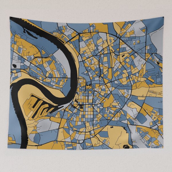 Item preview, Dusseldorf Map Pattern in Blue & Gold designed and sold by PatternMaps.