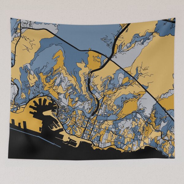 Item preview, Genoa Map Pattern in Blue & Gold designed and sold by PatternMaps.