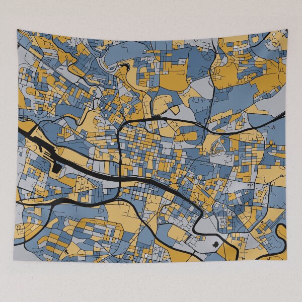 Item preview, Glasgow Map Pattern in Blue & Gold designed and sold by PatternMaps.