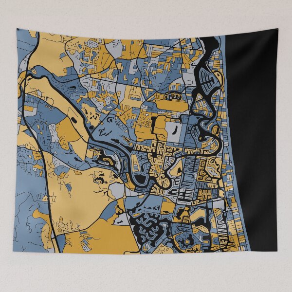 Item preview, Gold Coast Map Pattern in Blue & Gold designed and sold by PatternMaps.