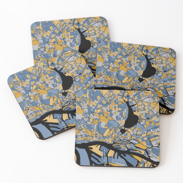 Item preview, Hamburg Map Pattern in Blue & Gold designed and sold by PatternMaps.