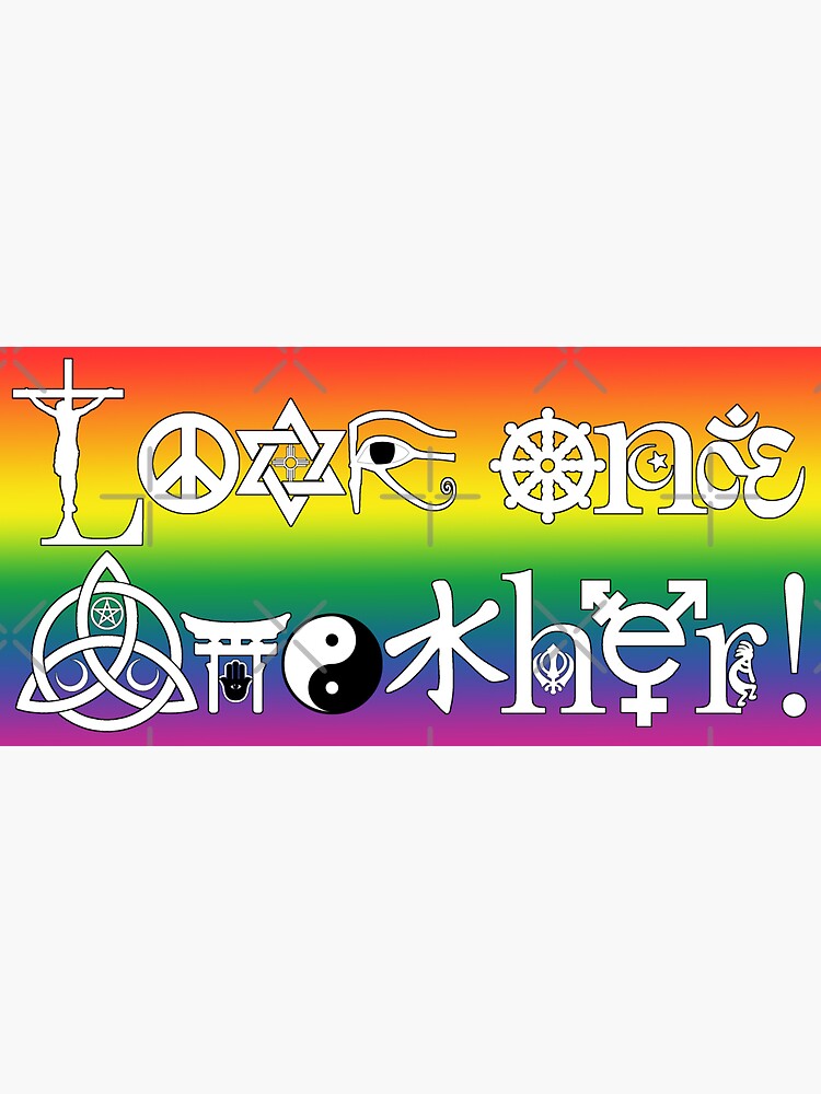 "Love One Another (Coexist Style) Bumper Sticker Rainbow 1" Sticker