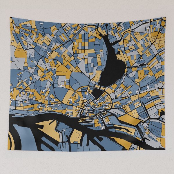 Item preview, Hamburg Map Pattern in Blue & Gold designed and sold by PatternMaps.