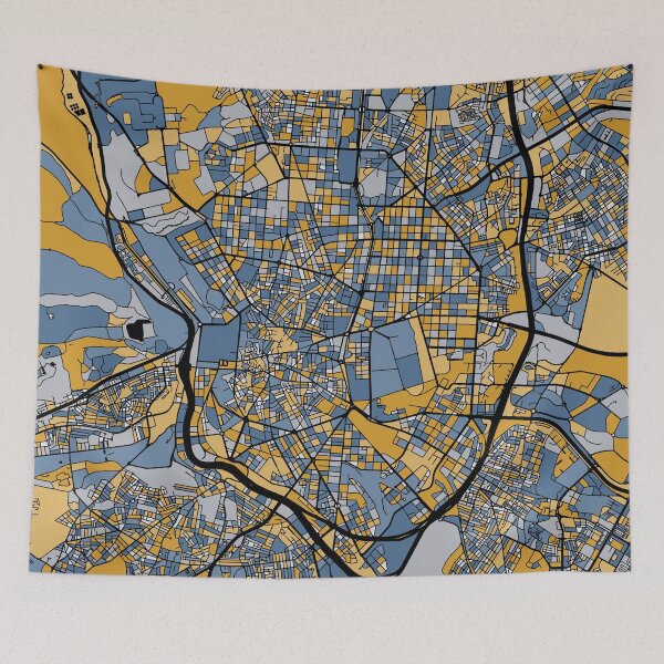 Item preview, Madrid Map Pattern in Blue & Gold designed and sold by PatternMaps.
