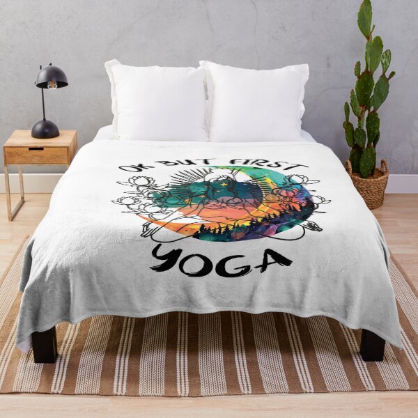 Item preview, Illustration with the inscription Ok, but first yoga with meditation. Print silhouette of a girl designed and sold by Anastasiia Yurevych.