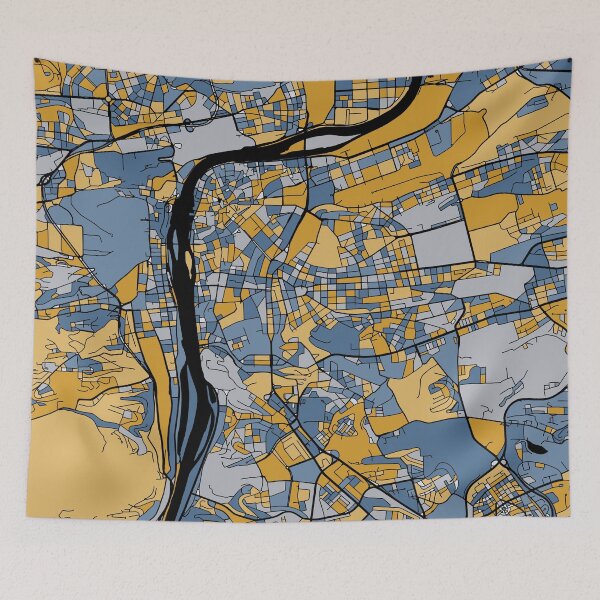 Item preview, Prague Map Pattern in Blue & Gold designed and sold by PatternMaps.