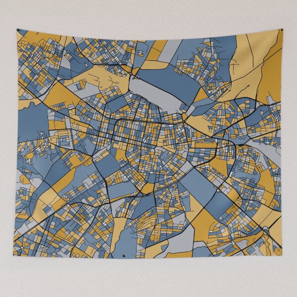 Item preview, Sofia Map Pattern in Blue & Gold designed and sold by PatternMaps.