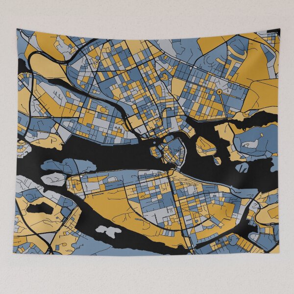 Item preview, Stockholm Map Pattern in Blue & Gold designed and sold by PatternMaps.