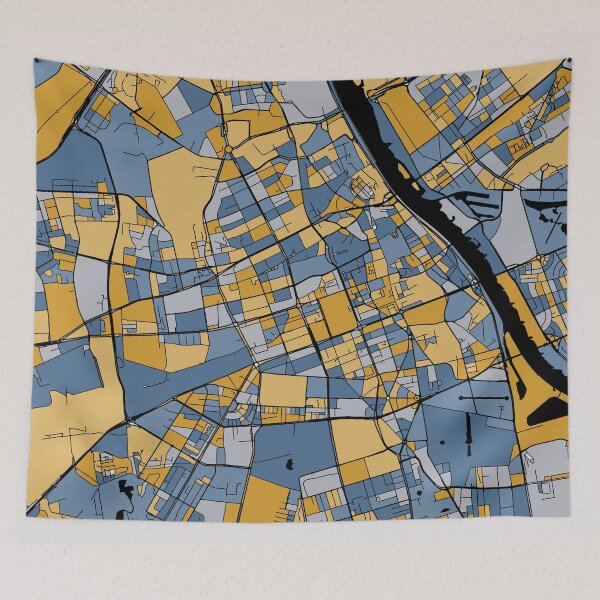 Item preview, Warsaw Map Pattern in Blue & Gold designed and sold by PatternMaps.
