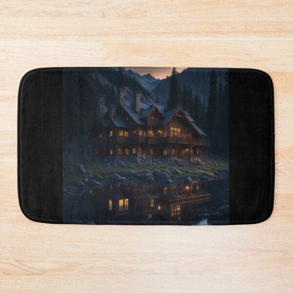 Item preview, Wooden house among the mountains at sunset designed and sold by ArtCraftLab.