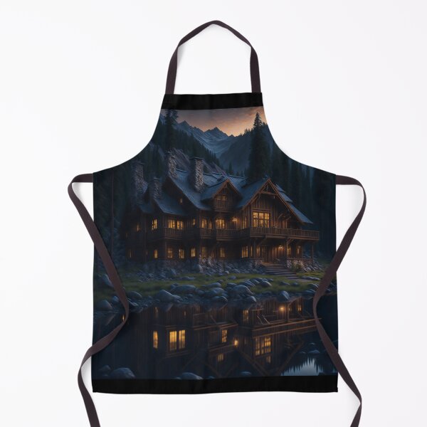 Item preview, Wooden house among the mountains at sunset designed and sold by ArtCraftLab.
