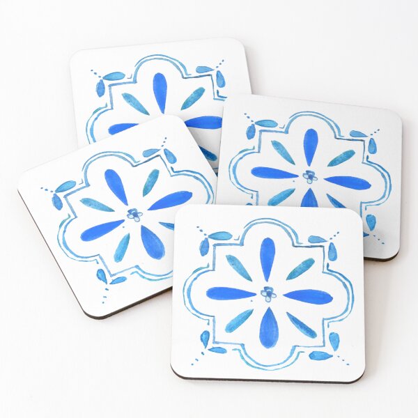 Item preview, Mediterranean inspired blue tile, watercolour pattern designed and sold by Sarah Rudge.