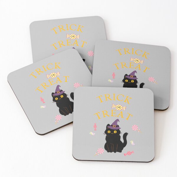 Item preview, trick or treat black cat designed and sold by CuteCatsCoffee.
