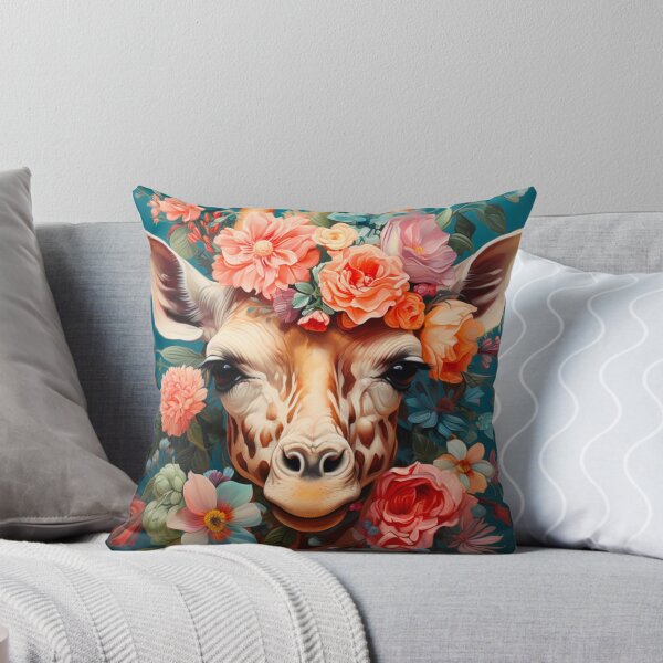 Item preview, Beautiful giraffe With flowers portrait print designed and sold by PaperieJennifer.