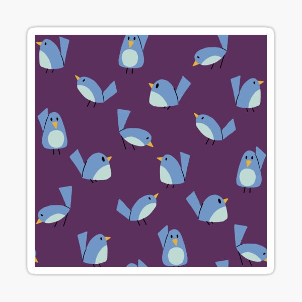 Cheerful Bluebirds - Cute Retro-Inspired Birds - Playful Kids Design - dark purple background - shw1015 a Sticker